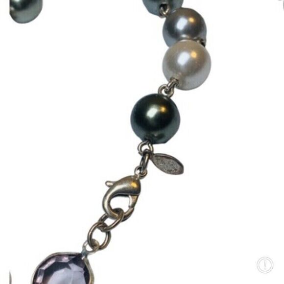 Vintage Black & White Rivoli Beaded Layering Necklace 60" Silver Tone - Picture 7 of 12